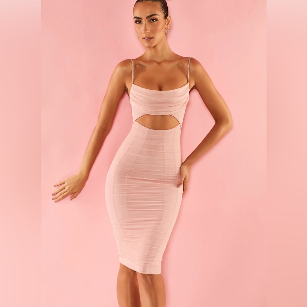 Oh Polly Midi Dress || Embellished Strap Cut Out Midi Dress